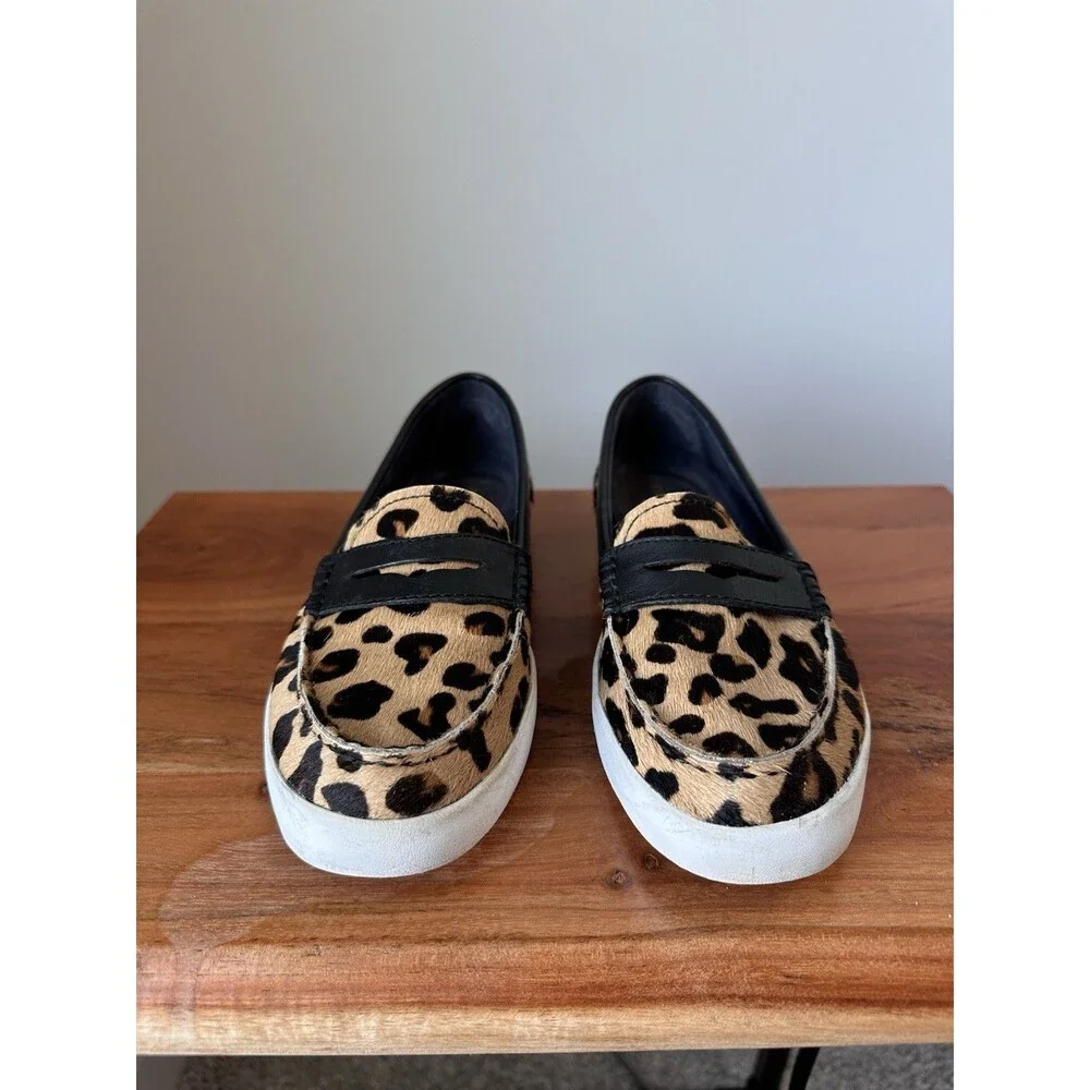 Cole Haan Leopard Calf Hair Leather Penny Loafers Womens Size 7 Animal Print